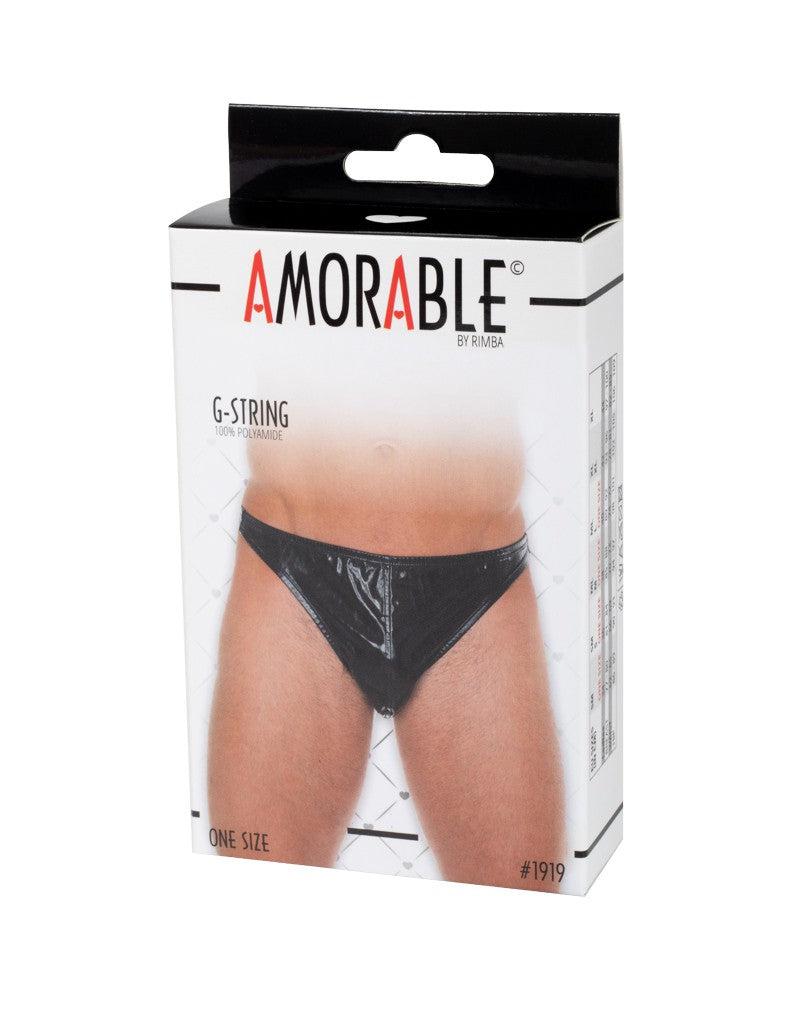 Amorable - Zwarte Laklederen String voor Mannen - One Size-Erotiekvoordeel.nl