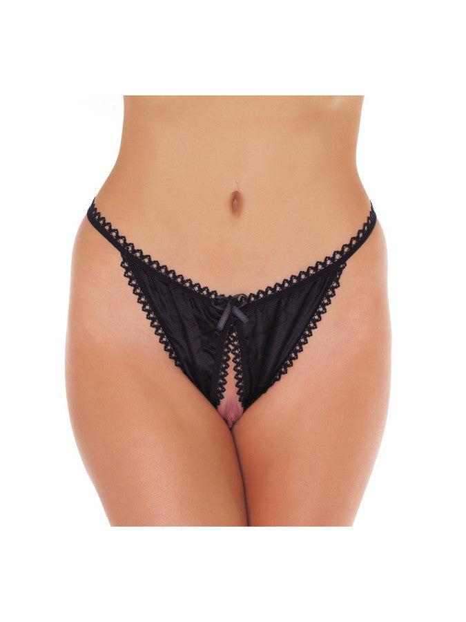 Amorable - Tanga Slipje Met Open Kruis - Zwart - One Size-Erotiekvoordeel.nl