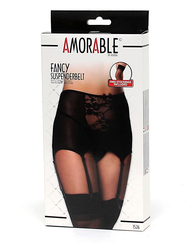 Amorable - 50's Style Jarretelgordel - Incl. String en Kousen - Zwart-Erotiekvoordeel.nl