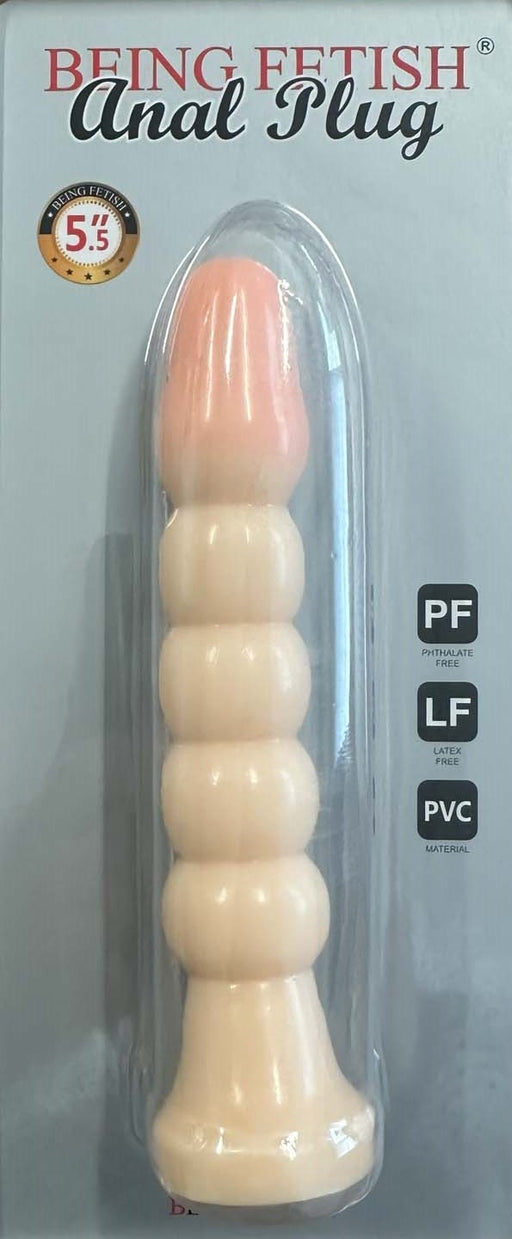 Being Fetish - Plug anal con estrías - 14,5 cm - Beige/Rosa-Erotiekvoordeel.nl
