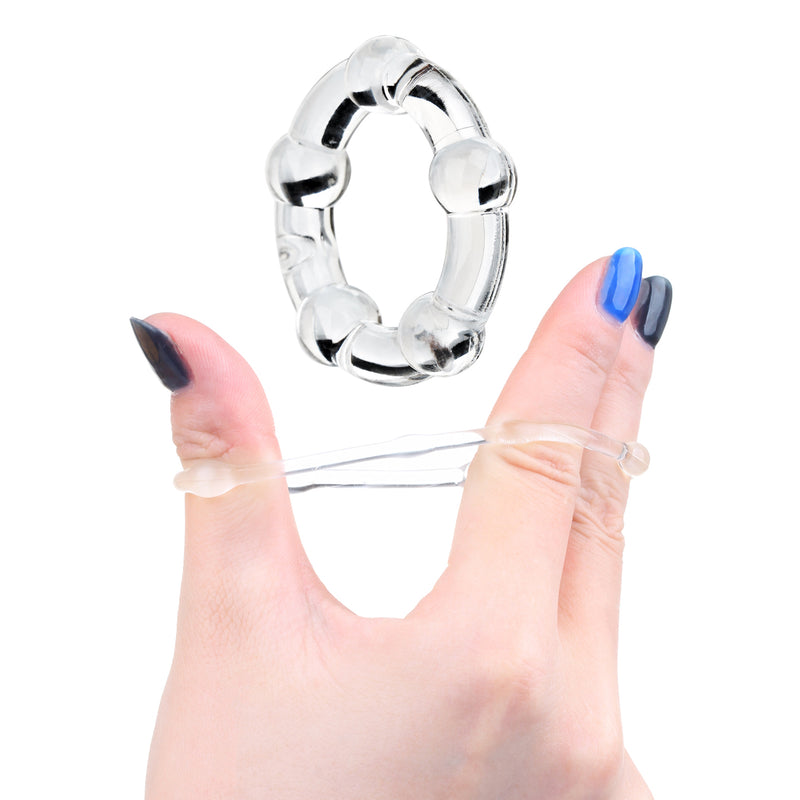 Being Fetish - Set de anillos para el pene elásticos de goma - 3 unidades - Transparente-Erotiekvoordeel.nl