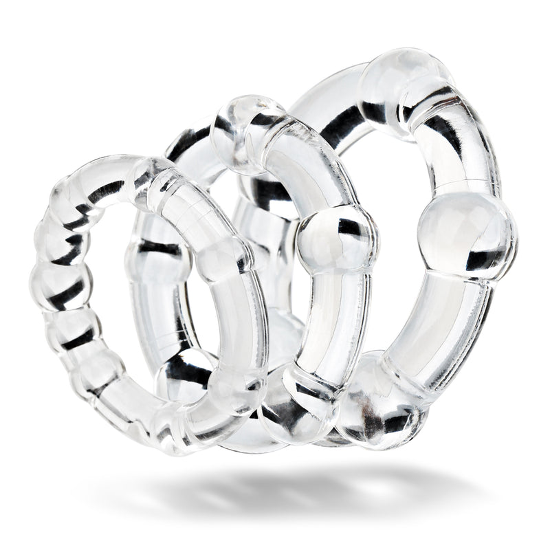 Being Fetish - Set de anillos elásticos de goma para el pene - 3 unidades - Transparente-Erotiekvoordeel.nl