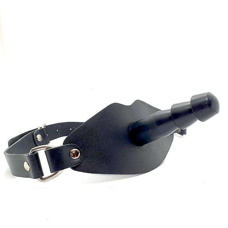 Black Label - Knebel Kulkowy Z łącznikiem Vac U Lock I Skórzanym Paskiem - Czarny - Erotiekvoordeel.nl