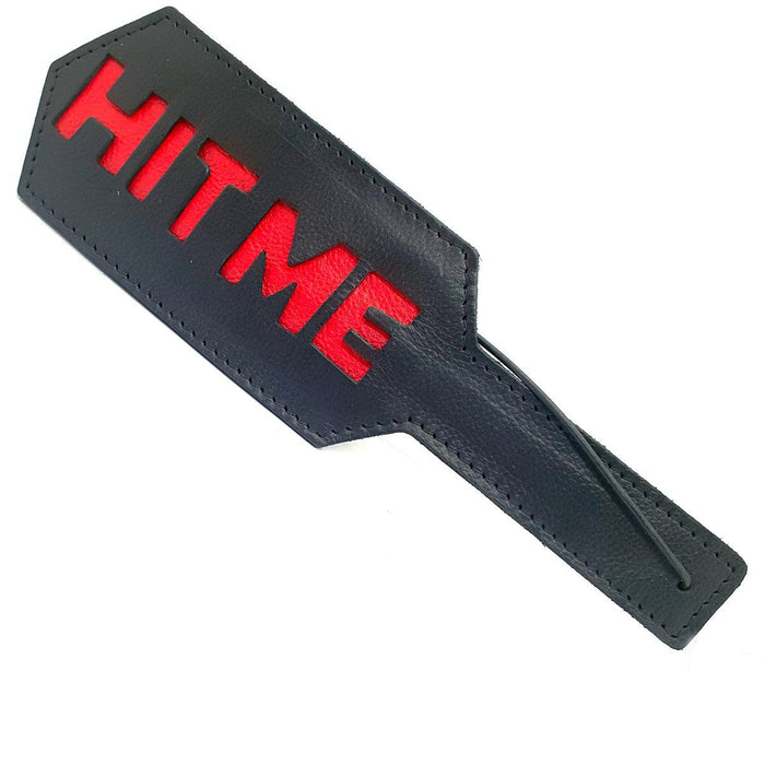 Black Label - Hit Me - Lederen Paddle met Studs - Zwart/Rood-Erotiekvoordeel.nl