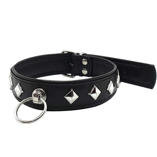 Black Label - Leder-O-Ring-Halsband mit Nieten - Schwarz - Erotiekvoordeel.nl