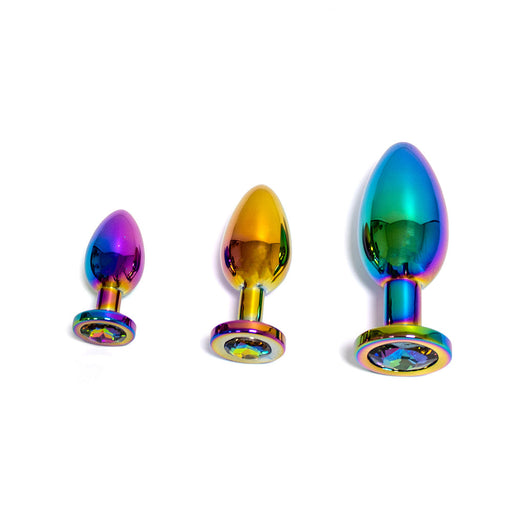 Black Label - Metal Butt Plug with Decorative Stone - Rainbow-Erotiekvoordeel.nl