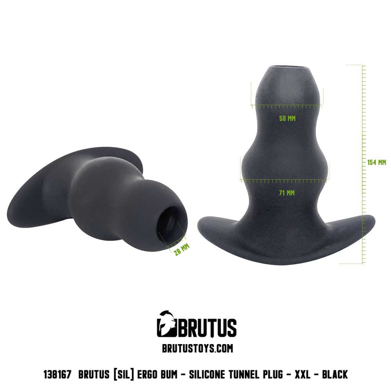 Brutus - Holle Buttplug - Ergo Bum - Silicone Tunnel Plug - Zwart - 3 maten-Erotiekvoordeel.nl