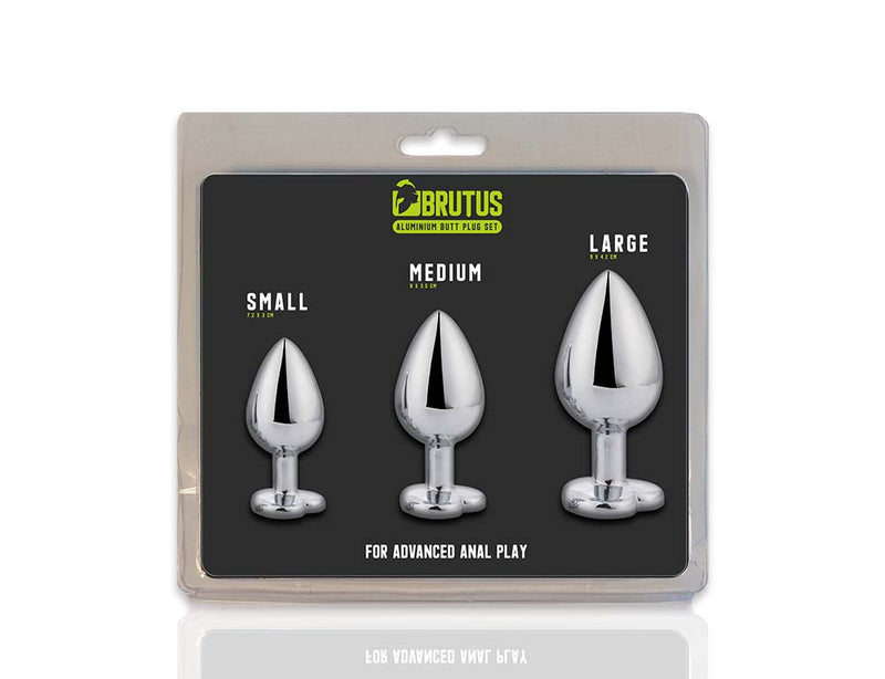Brutus - Butt Plug - Set of Aluminum Butt Plugs with Crystal - Black/Transparent/Red - Erotiekvoordeel.nl