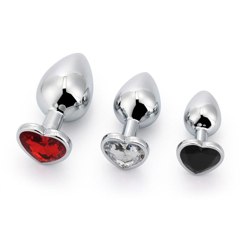 Brutus - Butt Plug - Set of Aluminum Butt Plugs with Crystal - Black/Transparent/Red - Erotiekvoordeel.nl