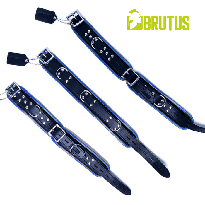 Brutus - Enkelboeien - Tuiglederen Zwart Blauwe Afsluitbare Enkelboeien - Leather Collar Black Blue-Erotiekvoordeel.nl