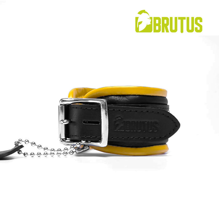 Brutus - Enkelboeien - Zwart Gele Leren Afsluitbare Enkelboeien - Leather Ankle Restraints Black Yellow-Erotiekvoordeel.nl