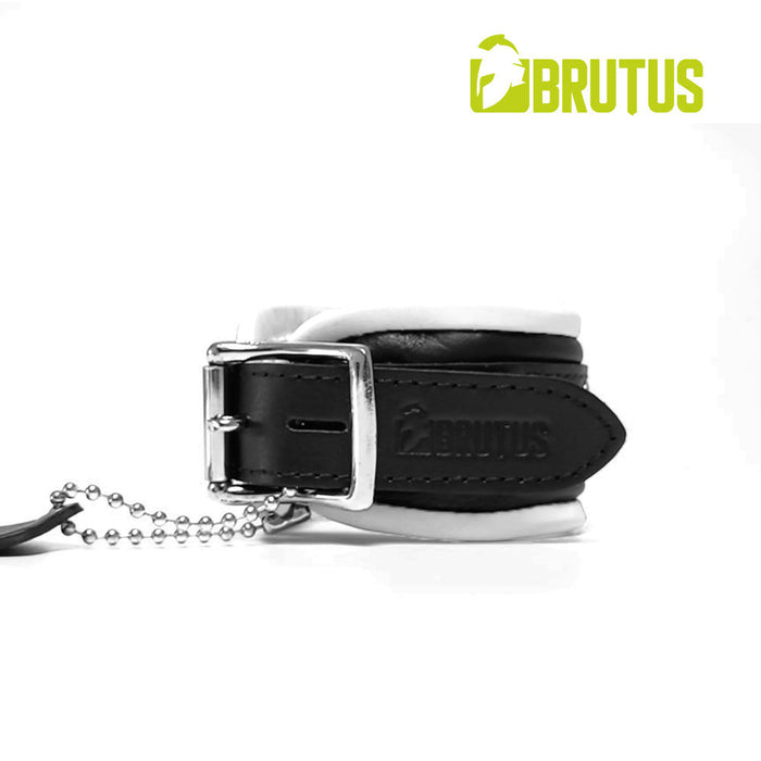 Brutus - Enkelboeien - Zwart Witte Leren Afsluitbare Enkelboeien - Leather Ankle Restraints Black White-Erotiekvoordeel.nl