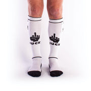 Brutus - Calzini da calcio FXXX Party con tasca - Taglia unica - Bianco/Nero-Erotiekvoordeel.nl