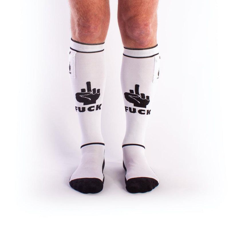 Brutus - Calzini da calcio FXXX Party con tasca - Taglia unica - Bianco/Nero-Erotiekvoordeel.nl