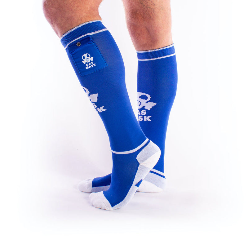 Brutus - Calcetines de fútbol Gas Mask Party con bolsillo - Azul/Blanco-Erotiekvoordeel.nl
