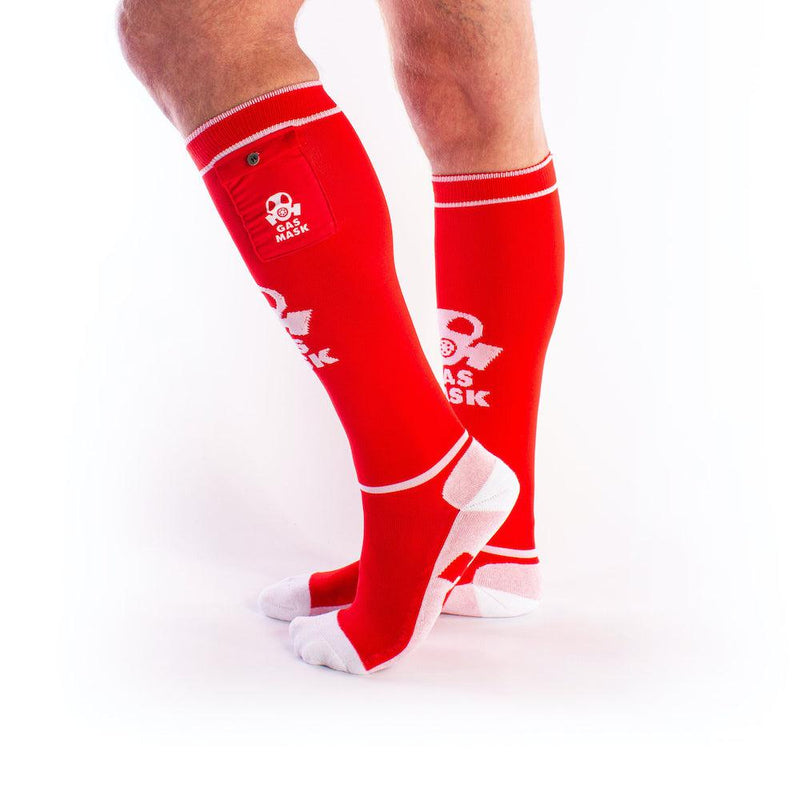 Brutus - Calcetines de fútbol Gas Mask Party con bolsillo - Rojo/Blanco-Erotiekvoordeel.nl