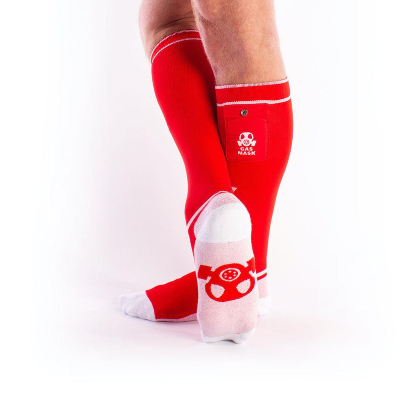 Brutus - Calcetines de fútbol Gas Mask Party con bolsillo - Rojo/Blanco-Erotiekvoordeel.nl