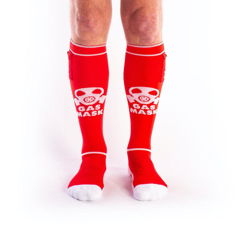 Brutus - Calcetines de fútbol Gas Mask Party con bolsillo - Rojo/Blanco-Erotiekvoordeel.nl