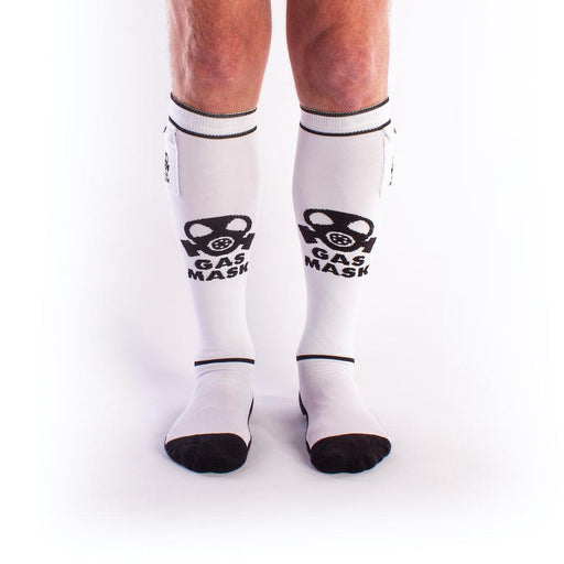 Brutus - Chaussettes de football Gas Mask Party avec pochette - Blanc/Noir - Erotiekvoordeel.nl