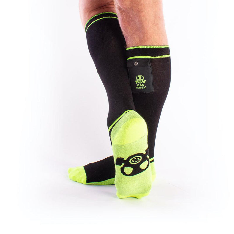 Brutus - Gas Mask Party Soccer Socks with Pouch - Black/Neon-Erotiekvoordeel.nl