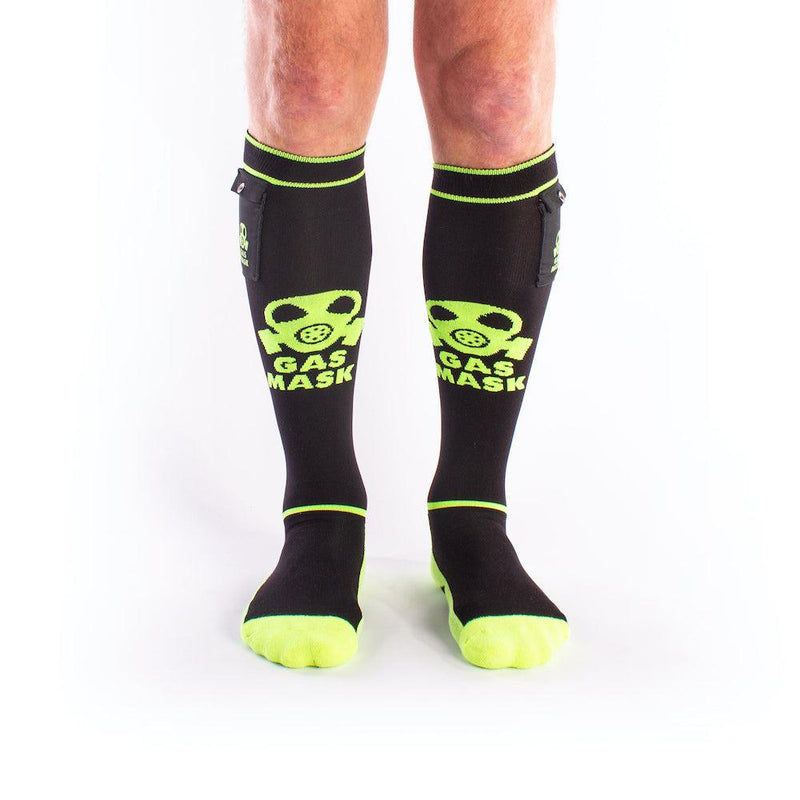 Brutus - Gas Mask Party Soccer Socks with Pouch - Black/Neon-Erotiekvoordeel.nl