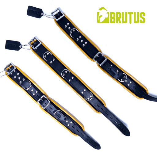 Brutus - Verschließbares Lederhalsband - Schwarz/Gelb - Erotiekvoordeel.nl