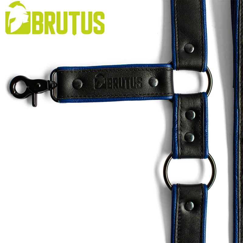 Brutus - Lederen Beenharnas - Verstelbaar- Zwart/Blauw-Erotiekvoordeel.nl