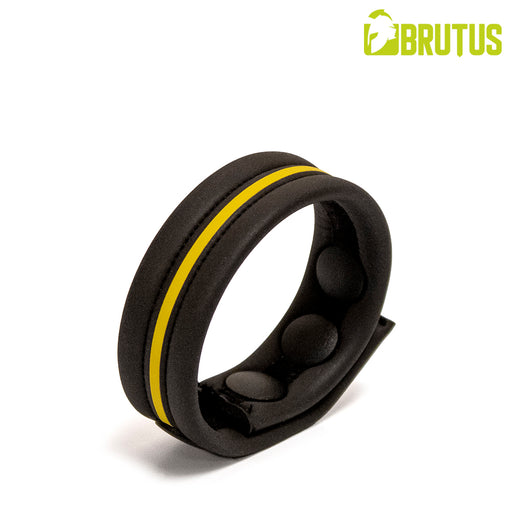 Brutus - Cockstrap in neoprene - Regolabile con bottoni a pressione - Nero/Giallo-Erotiekvoordeel.nl