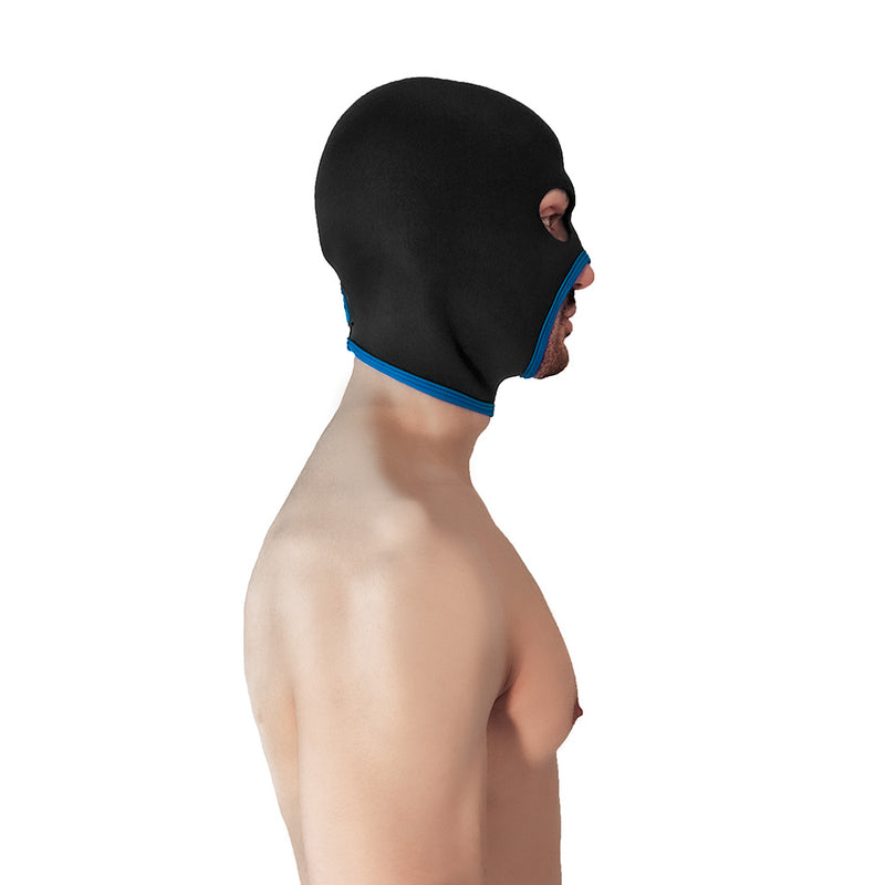 Brutus - Cappuccio Face Fucker in neoprene - Con fori per gli occhi - Nero/Blu-Erotiekvoordeel.nl