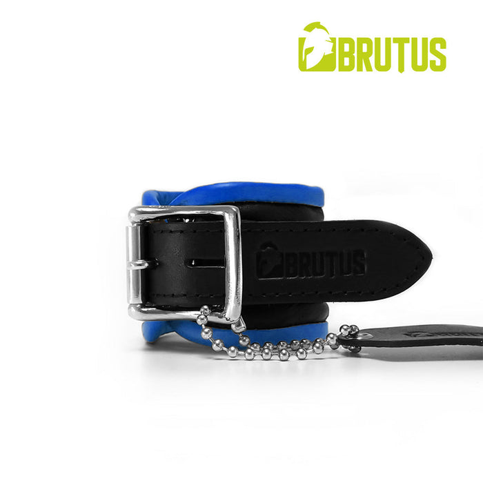 Brutus - Polsboeien - Leren Zwart Blauwe Handboeien - Afsluitbaar - Leather Wrist Restraints Black Blue-Erotiekvoordeel.nl