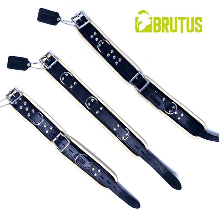 Brutus - Polsboeien - Leren Zwart Witte Handboeien - Afsluitbaar - Leather Wrist Restraints Black White-Erotiekvoordeel.nl