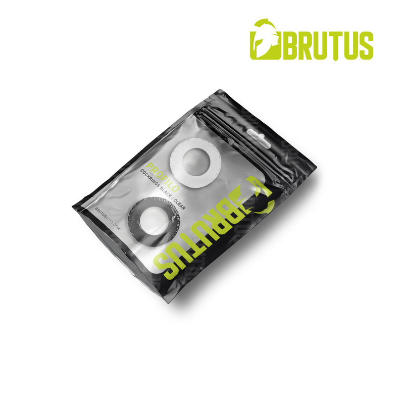 Brutus - Profilo - Lot de cockrings extensibles - Transparent/Noir-Erotiekvoordeel.nl