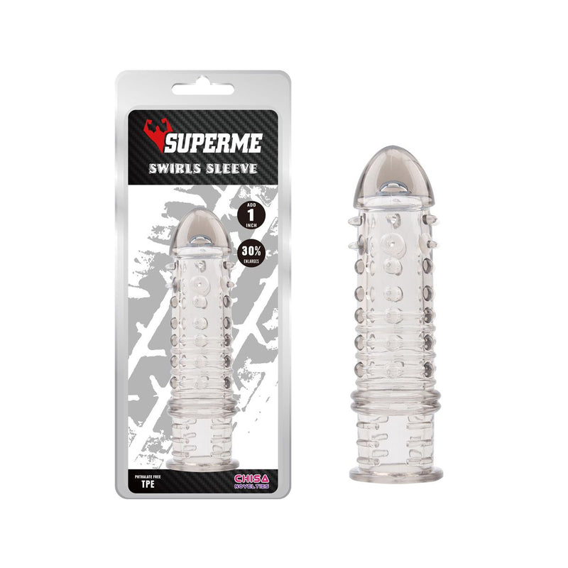Chisa - Swirls - Geribbelde Penis Sleeve - Grijs Transparant-Erotiekvoordeel.nl