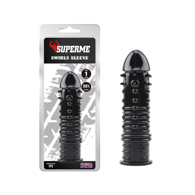 Chisa - Swirls - Geribbelde Penis Sleeve - Zwart-Erotiekvoordeel.nl
