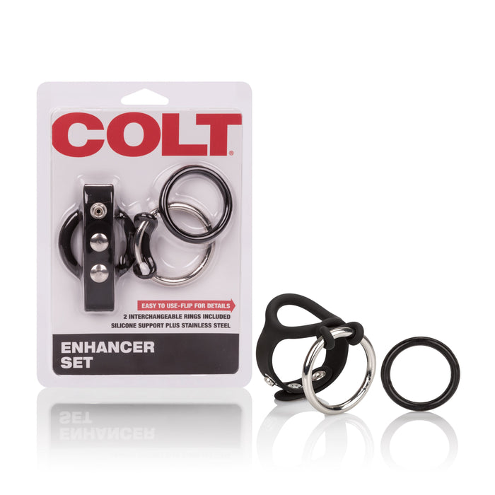 Colt - Enhancer Set - Verwisselbare Cockringen met Scrotum Steun - Siliconen - Zwart-Erotiekvoordeel.nl