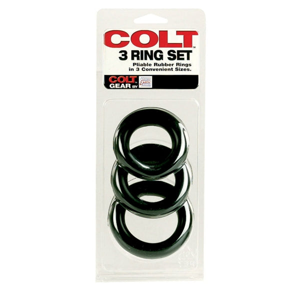 Colt - Rekbare Rubberen Cockringen Set - 3 stuks - Zwart-Erotiekvoordeel.nl