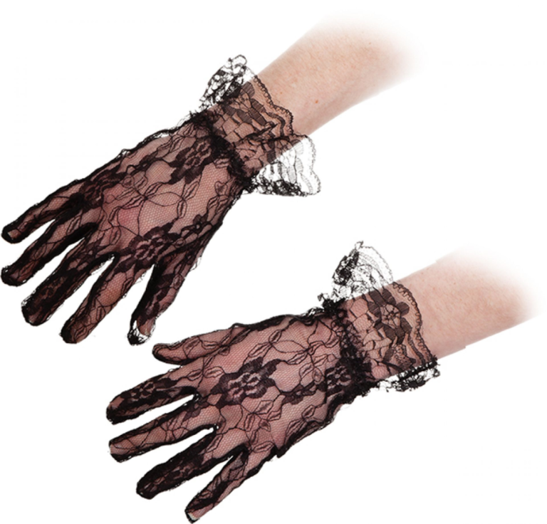 Cottelli Collection - Guantitos de encaje sin dedos con ribete - Negro-Erotiekvoordeel.nl