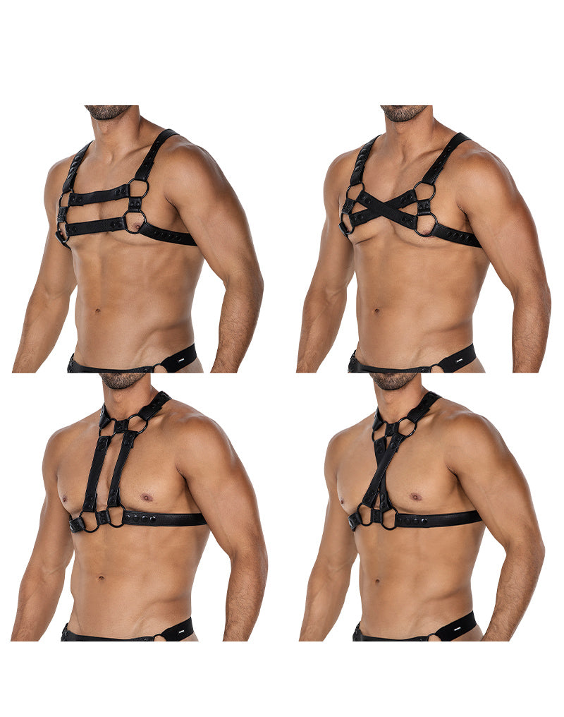 Cut4Men - Imbracatura pettorale - Imbracatura - 4WAY - Nero-Erotiekvoordeel.nl