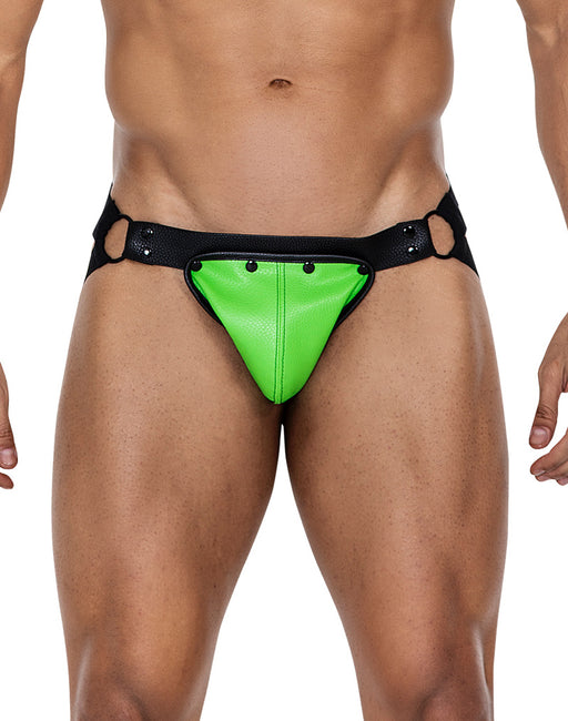 Cut4Men - Jock Snap - Jockstrap con bottoni a pressione - Pelle PU - Neon/Nero - Erotiekvoordeel.nl
