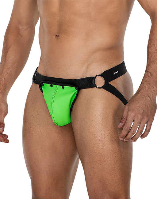 Cut4Men - Jock Snap - Jockstrap con bottoni a pressione - Pelle PU - Neon/Nero - Erotiekvoordeel.nl