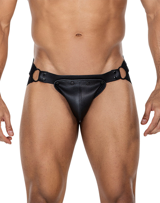 Cut4Men - Jock Snap - Jockstrap con bottoni a pressione - Pelle PU - Nero-Erotiekvoordeel.nl