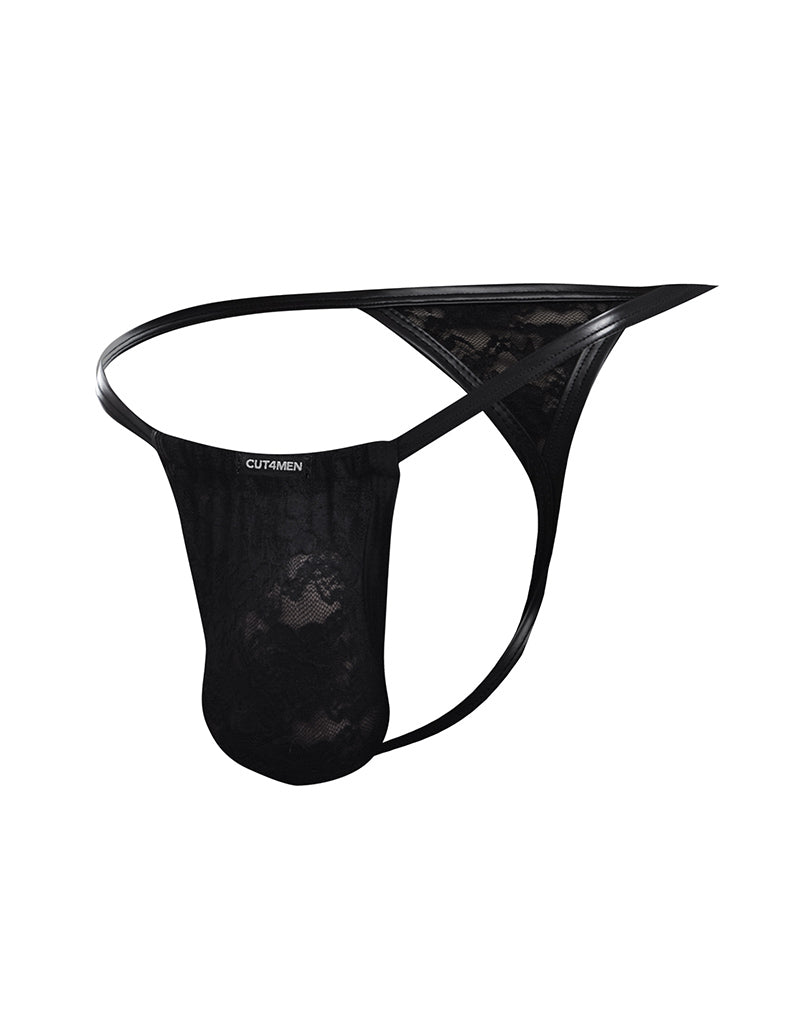Cut4Men - Sexy Lace Men's G-String - Black-Erotiekvoordeel.nl
