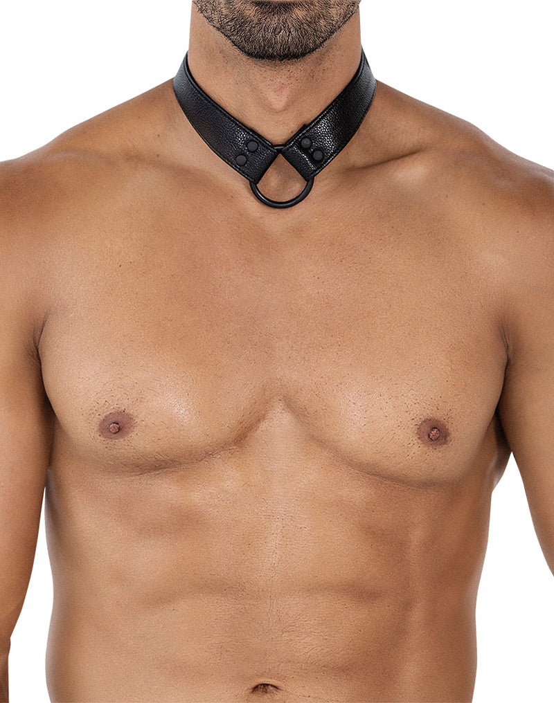 Cut4Men - Collier Wetlook avec lanière et anneau pénien - Noir-Erotiekvoordeel.nl