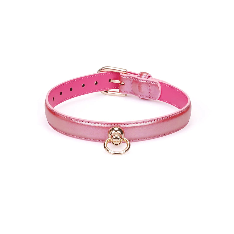 Liebe Seele - Lustre Rose - Lederen Collar met Leash - Parelmoer Roze met Gouden Hardware-Erotiekvoordeel.nl