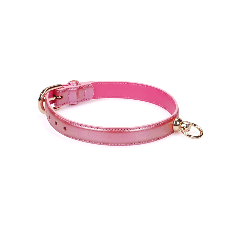 Liebe Seele - Lustre Rose - Lederen Collar met Leash - Parelmoer Roze met Gouden Hardware-Erotiekvoordeel.nl