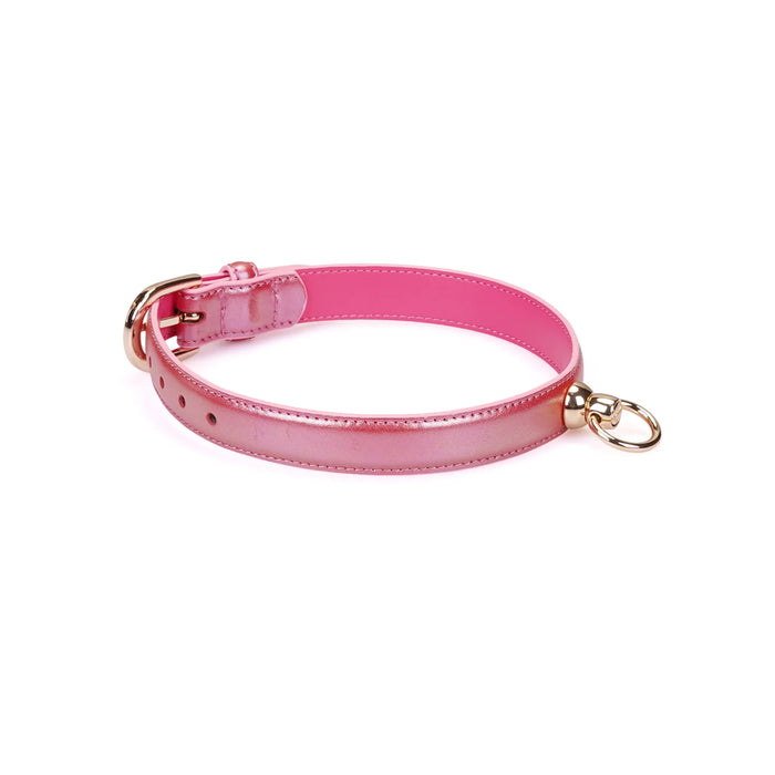 Liebe Seele - Lustre Rose - Lederen Collar met Leash - Parelmoer Roze met Gouden Hardware-Erotiekvoordeel.nl