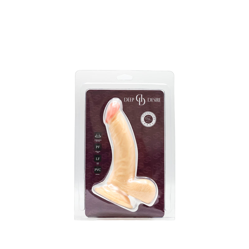 Deep Desire - Dildo Z PVC Z Moszną I Przyssawką - 16,5 Cm - Jasny Kolor Skóry - Erotiekvoordeel.nl