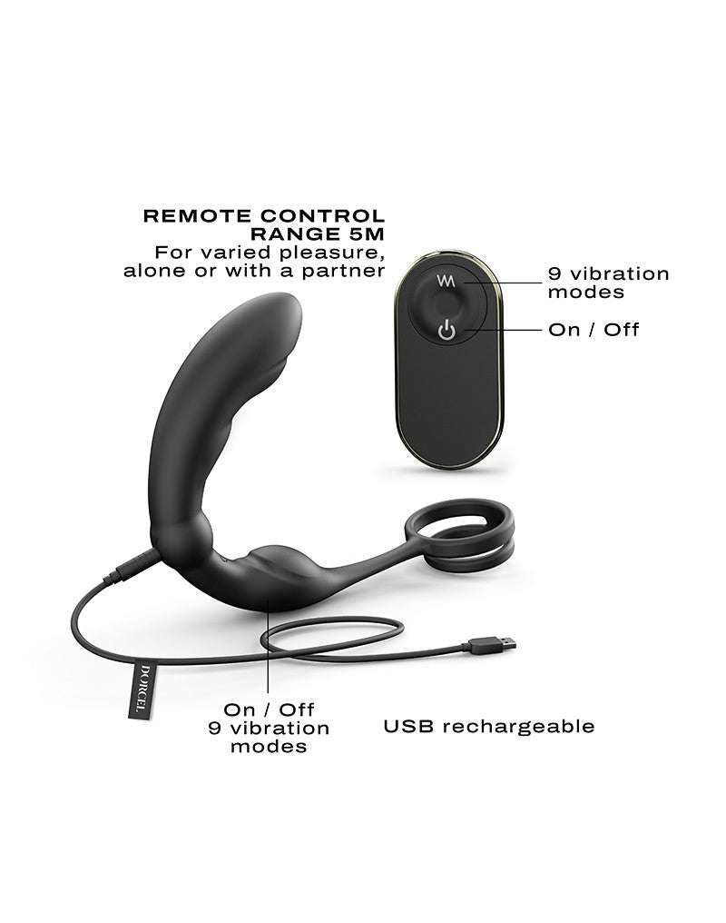 Dorcel - P-Ring - Perineum en Prostaat Vibrator - Met Dubbele Cockring - Zwart-Erotiekvoordeel.nl