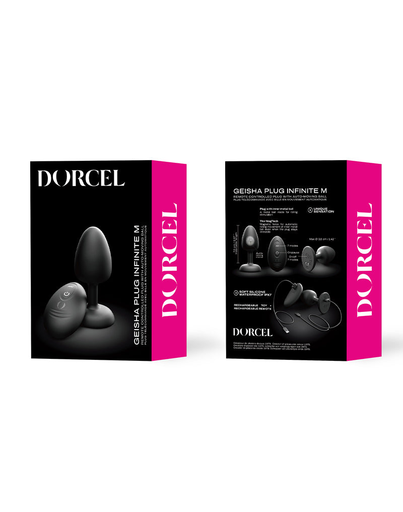 Dorcel - Vibrierender Geisha Infinite Buttplug mit beweglicher Metallkugel - Schwarz - Mit Fernbedienung - Erotiekvoordeel.nl