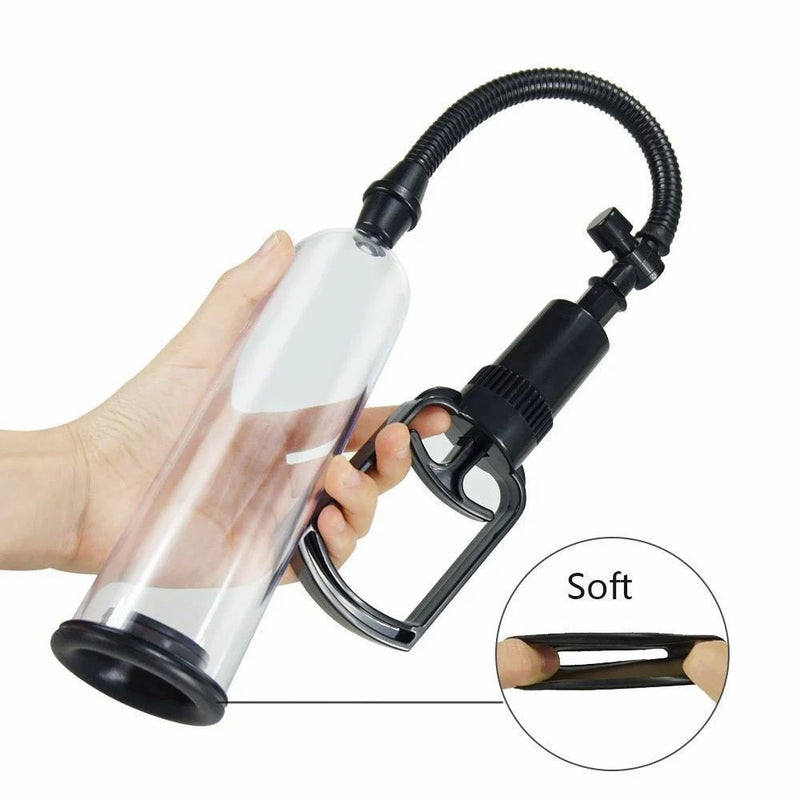 Essentials – Pompe à pénis avec manchons – 21 cm – Transparent/Noir-Erotiekvoordeel.nl